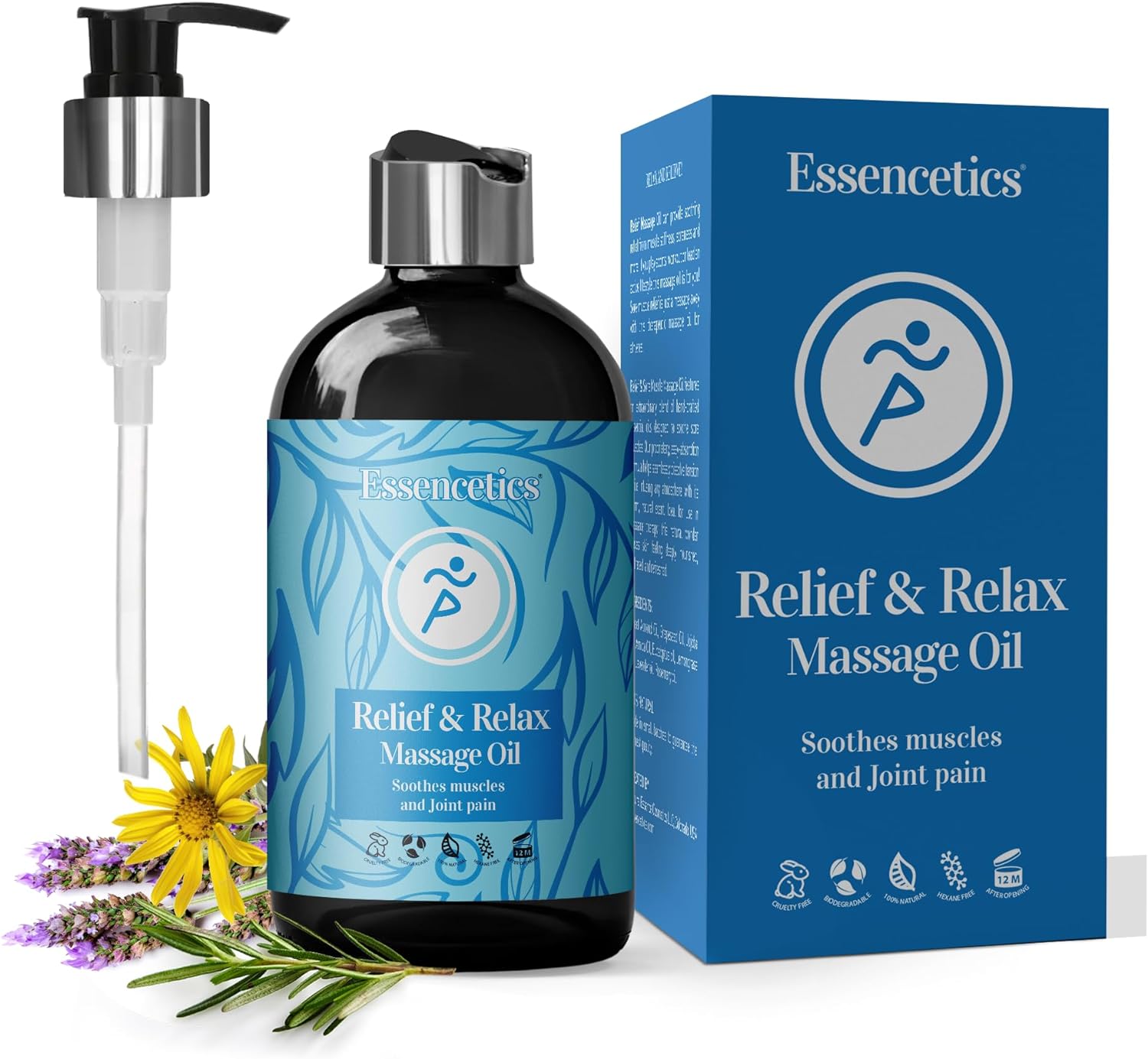 Sore Muscle Massage Oil for Body (8 oz) - Soothes Muscles & Joint with Arnica, Lavender & Rosemary Essential Oils - Relaxing Massage Oil for Massage Therapy